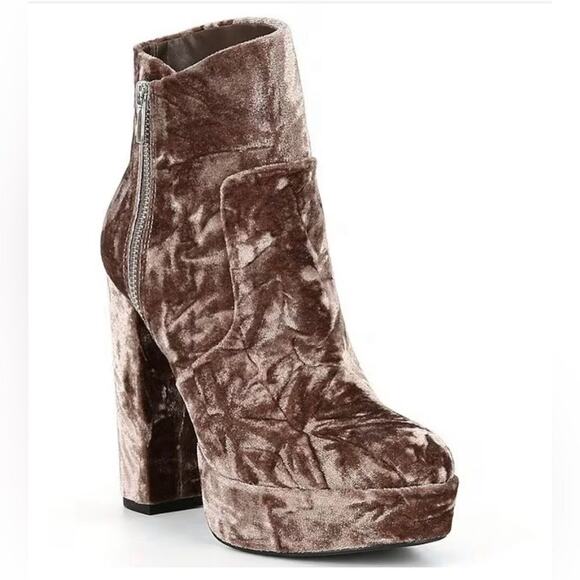 Gianni Bini Didier Velvet Platform Block Heel Brown Booties Size 7 - Picture 1 of 6